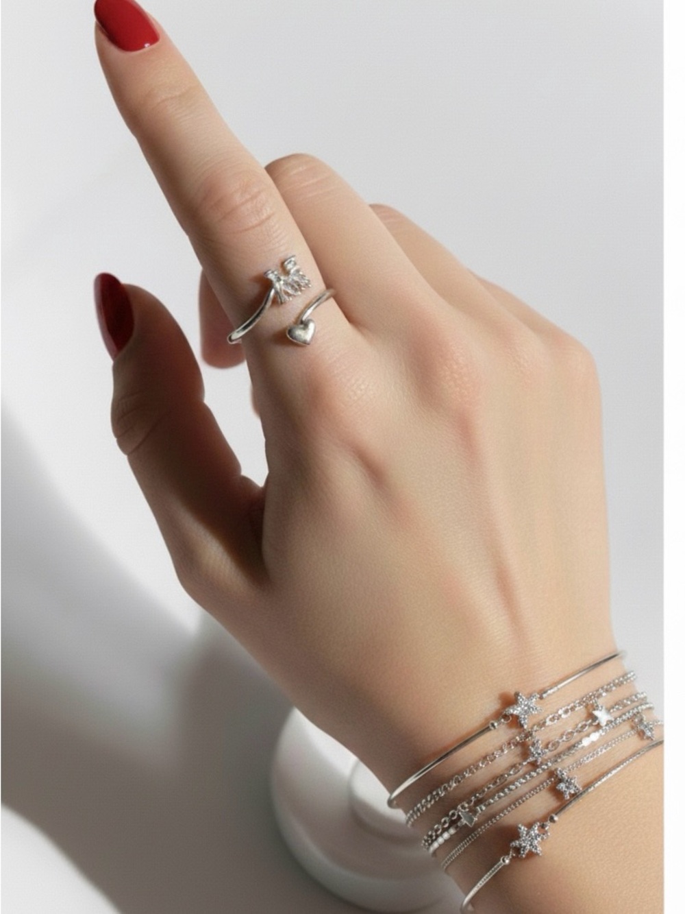 RJ Graziano Sterling Silver Heart Embellished Initial “M” Ring